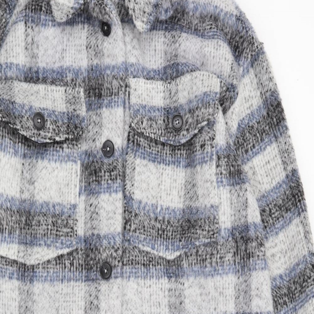 New Look Womens Blue Plaid Jacket Coat Size 12 Button - Shacket