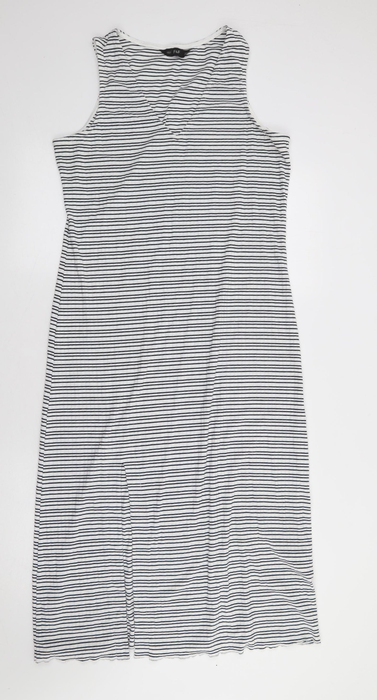 F&F Womens Blue Striped Polyester Tank Dress Size 12 V-Neck Pullover