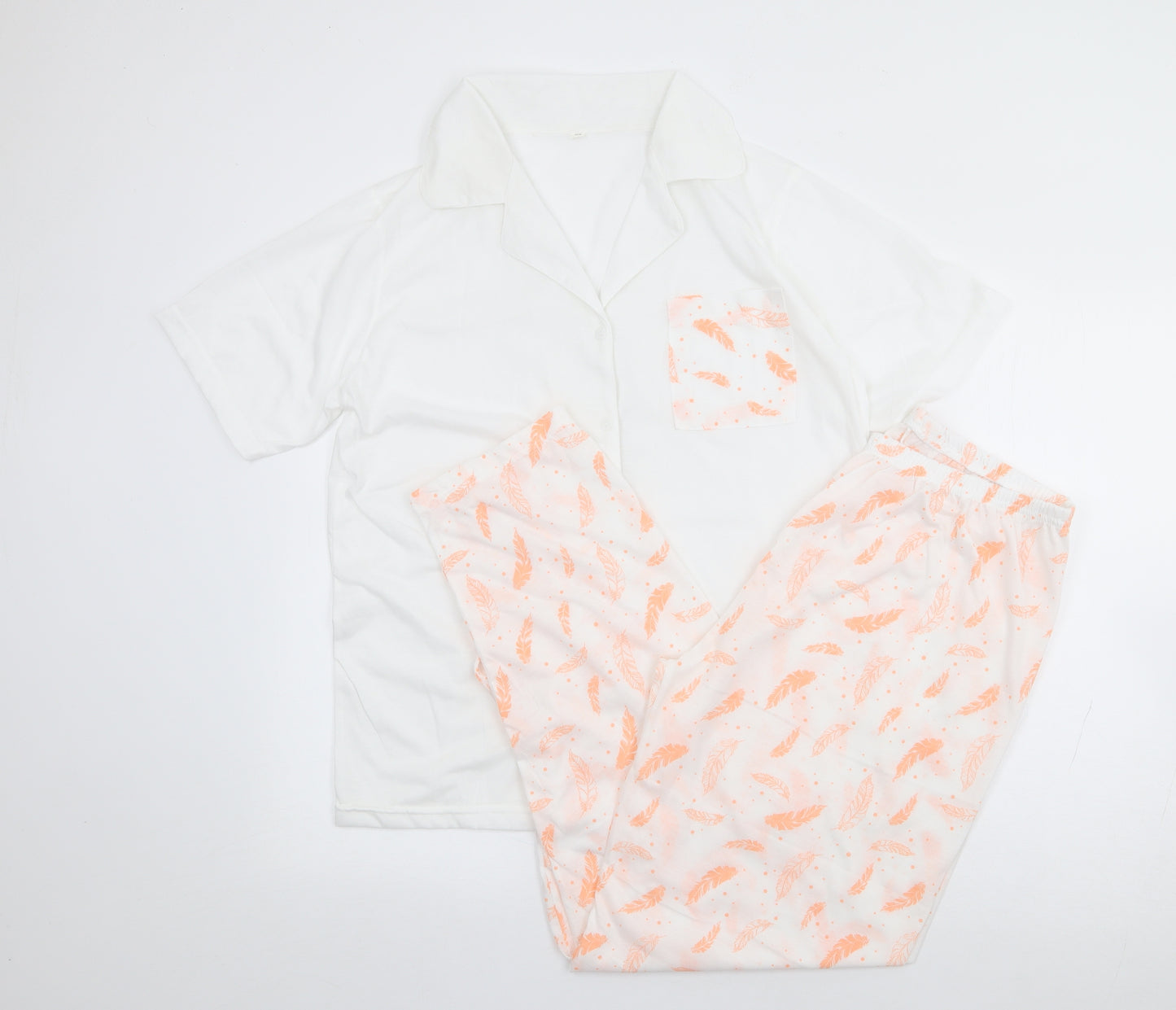 Preworn Womens Ivory Geometric Cotton Top Pyjama Set Size M Button