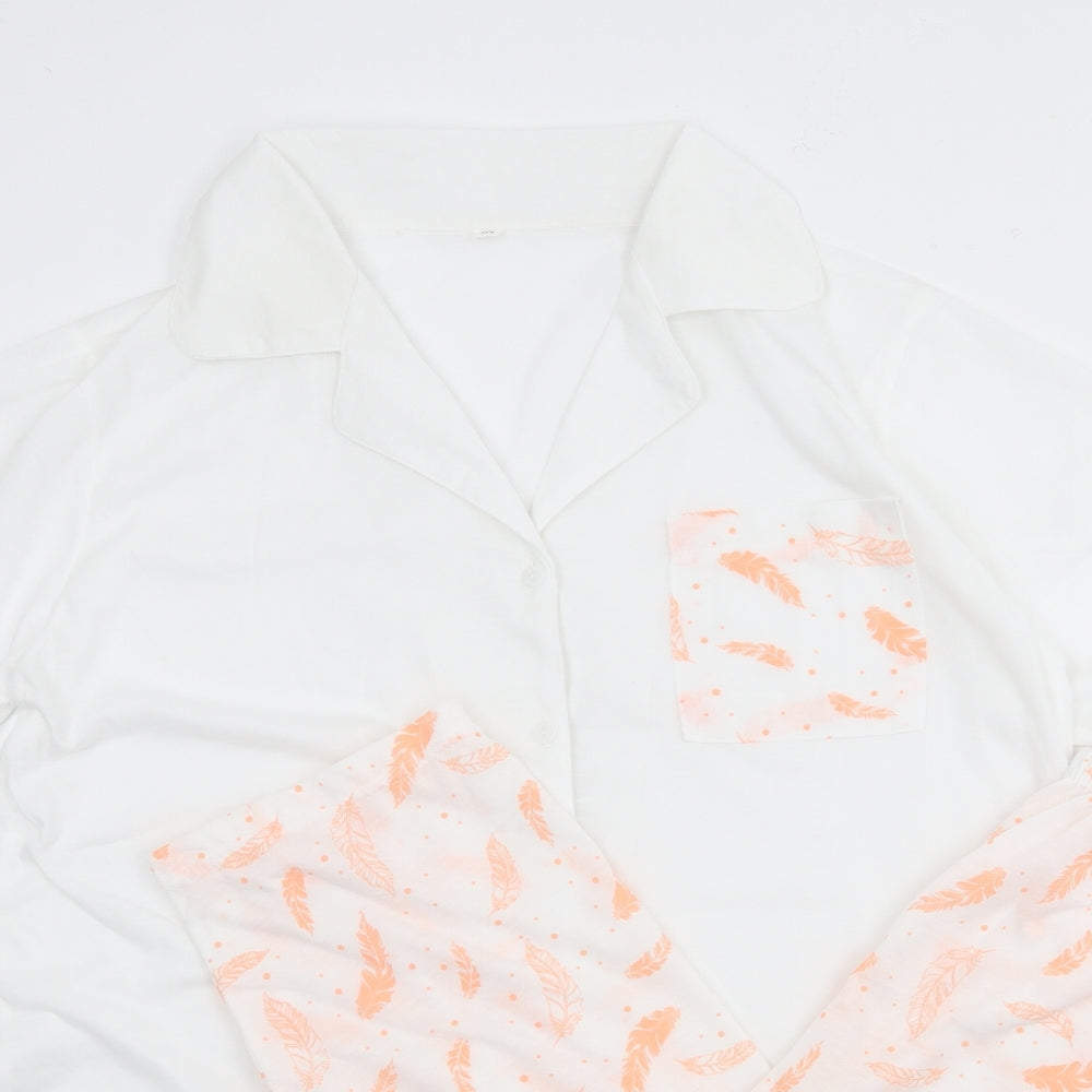 Preworn Womens Ivory Geometric Cotton Top Pyjama Set Size M Button