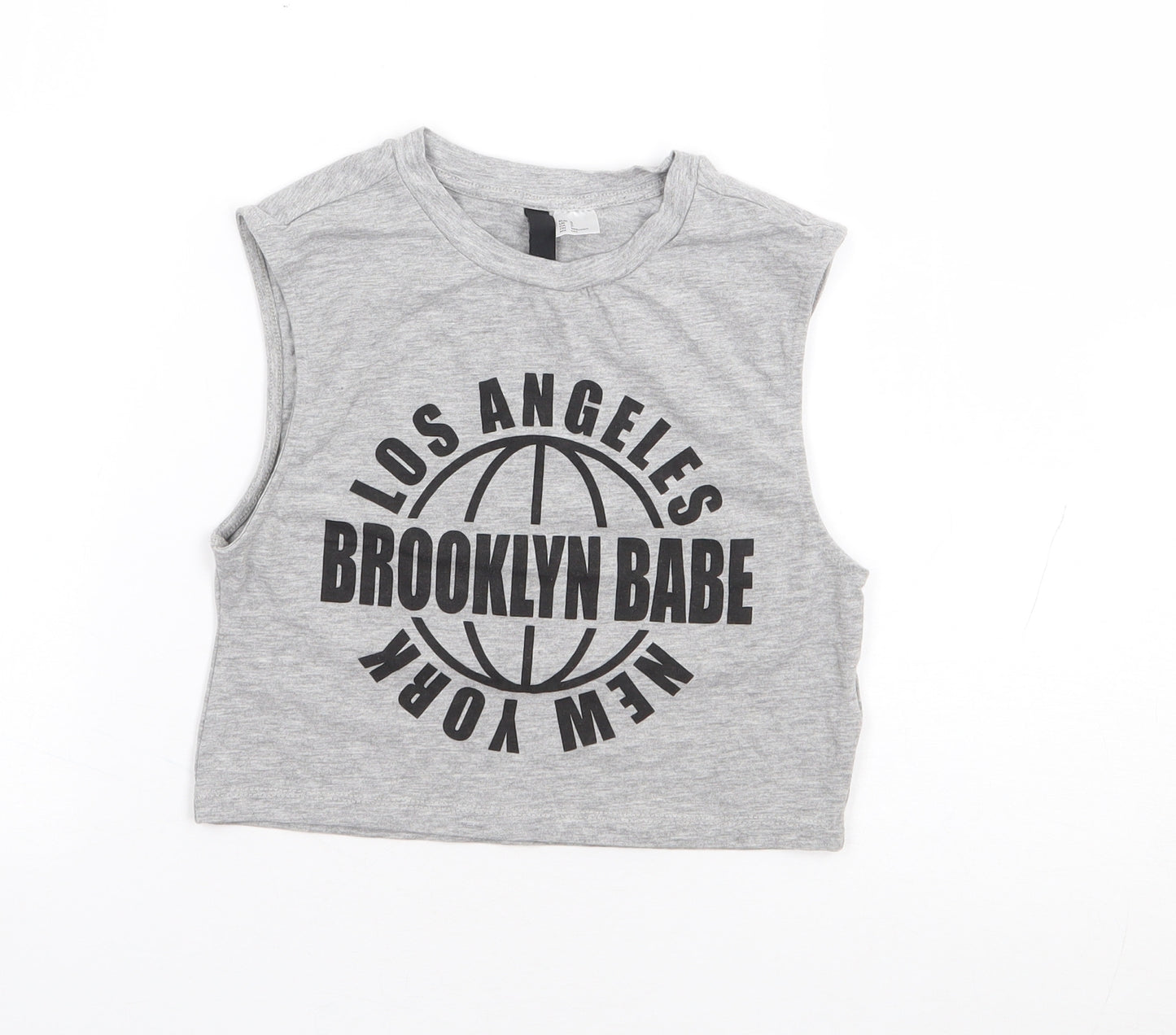 H&M Womens Grey Cotton Cropped Tank Size S Crew Neck