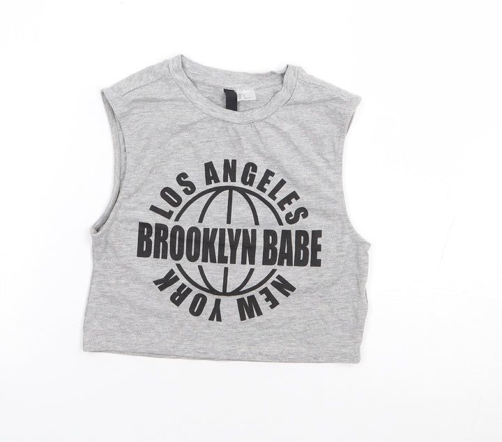 H&M Womens Grey Cotton Cropped Tank Size S Crew Neck