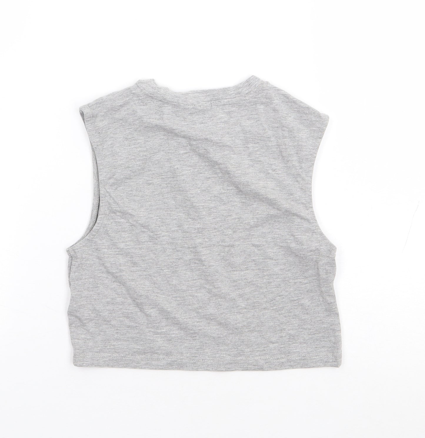 H&M Womens Grey Cotton Cropped Tank Size S Crew Neck