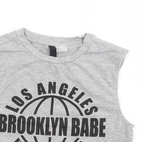 H&M Womens Grey Cotton Cropped Tank Size S Crew Neck