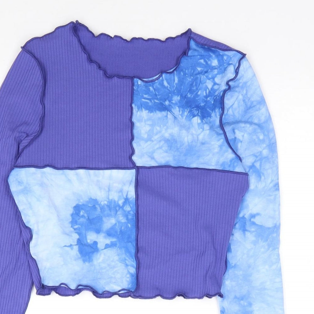 SheIn Womens Multicoloured Geometric Polyester Cropped T-Shirt Size S Round Neck