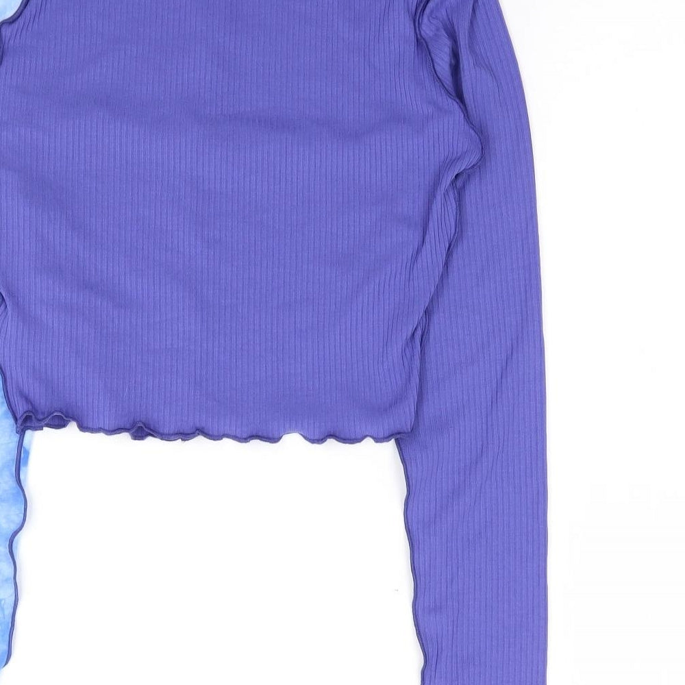 SheIn Womens Multicoloured Geometric Polyester Cropped T-Shirt Size S Round Neck