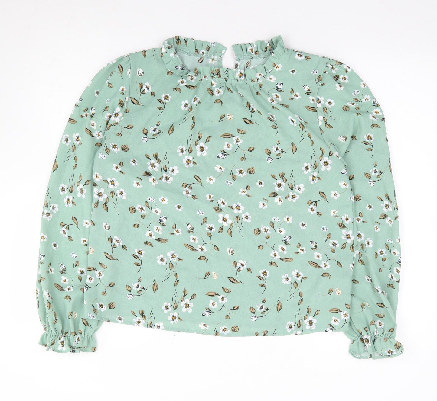 SheIn Womens Green Floral Polyester Jersey Blouse Size S Crew Neck