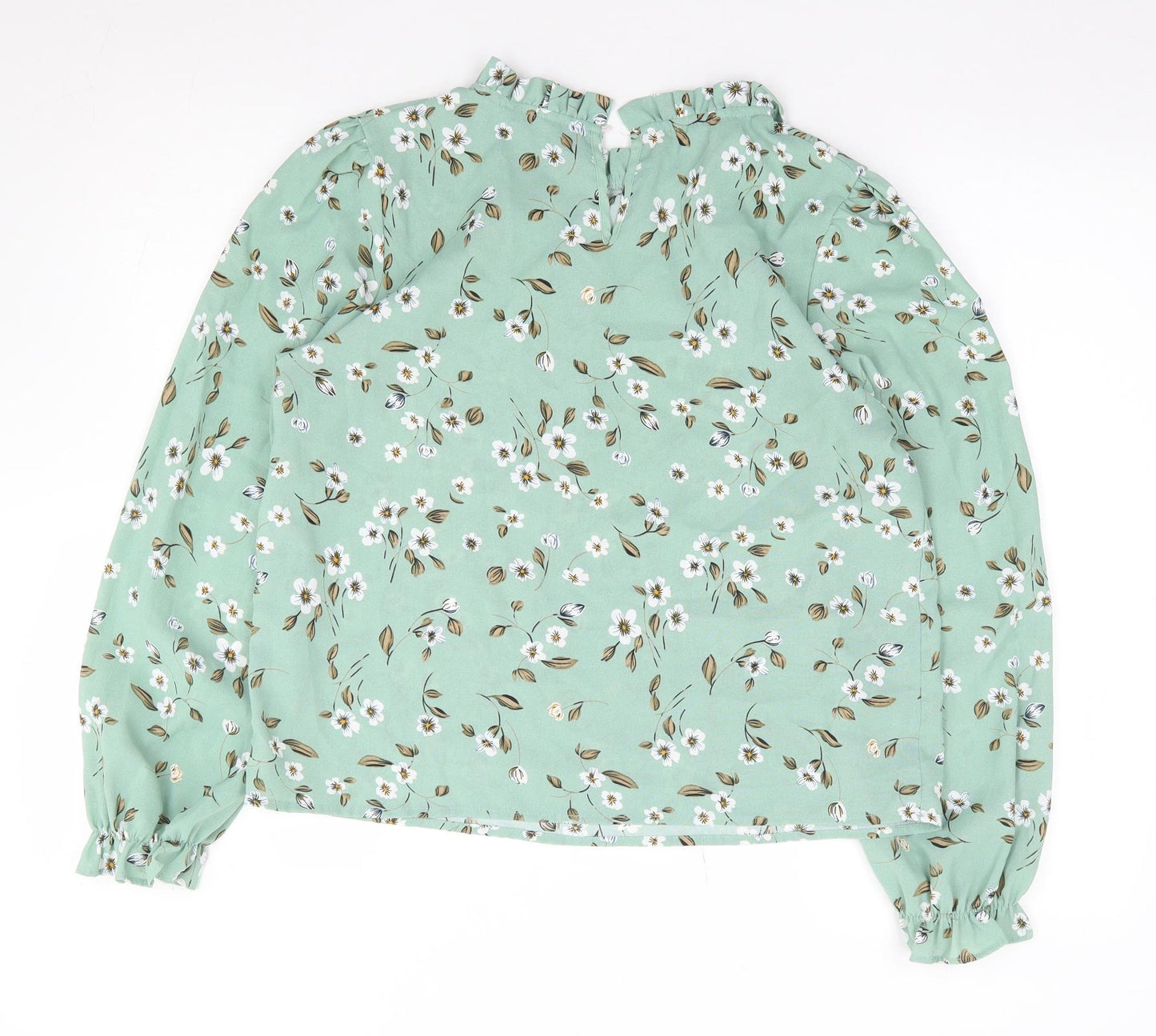 SheIn Womens Green Floral Polyester Jersey Blouse Size S Crew Neck