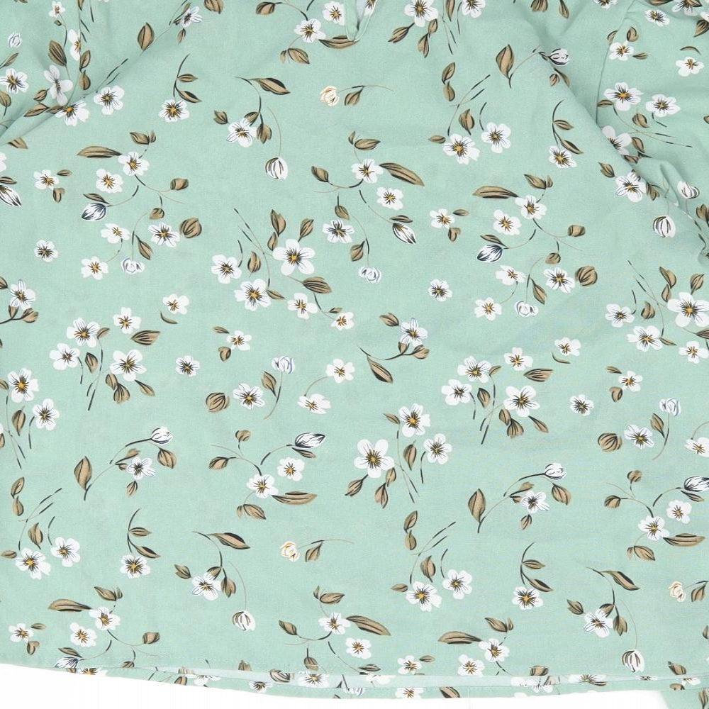 SheIn Womens Green Floral Polyester Jersey Blouse Size S Crew Neck