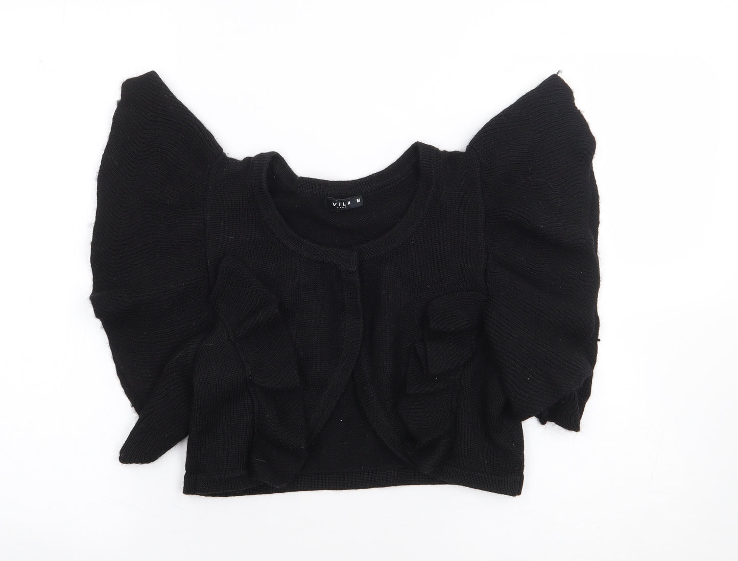 Vila Clothes Womens Black Round Neck Acrylic Shrug Jumper Size M