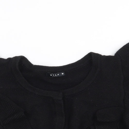 Vila Clothes Womens Black Round Neck Acrylic Shrug Jumper Size M