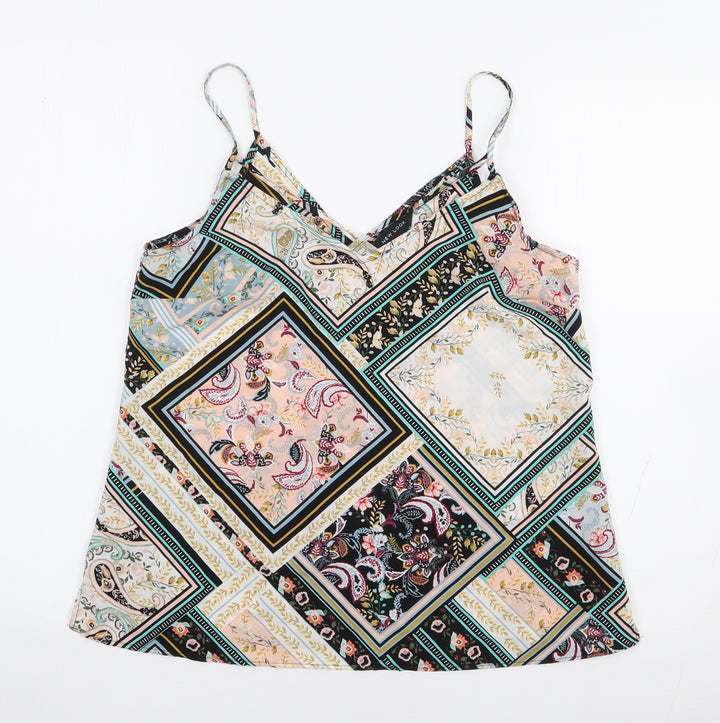 New Look Womens Multicoloured Geometric Polyester Camisole Tank Size 10 V-Neck