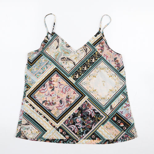 New Look Womens Multicoloured Geometric Polyester Camisole Tank Size 10 V-Neck