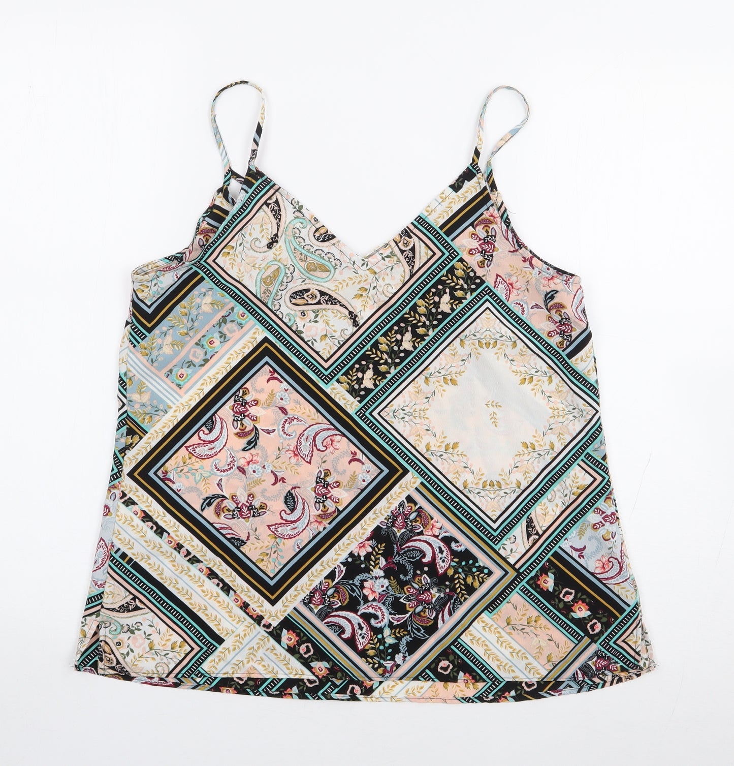 New Look Womens Multicoloured Geometric Polyester Camisole Tank Size 10 V-Neck