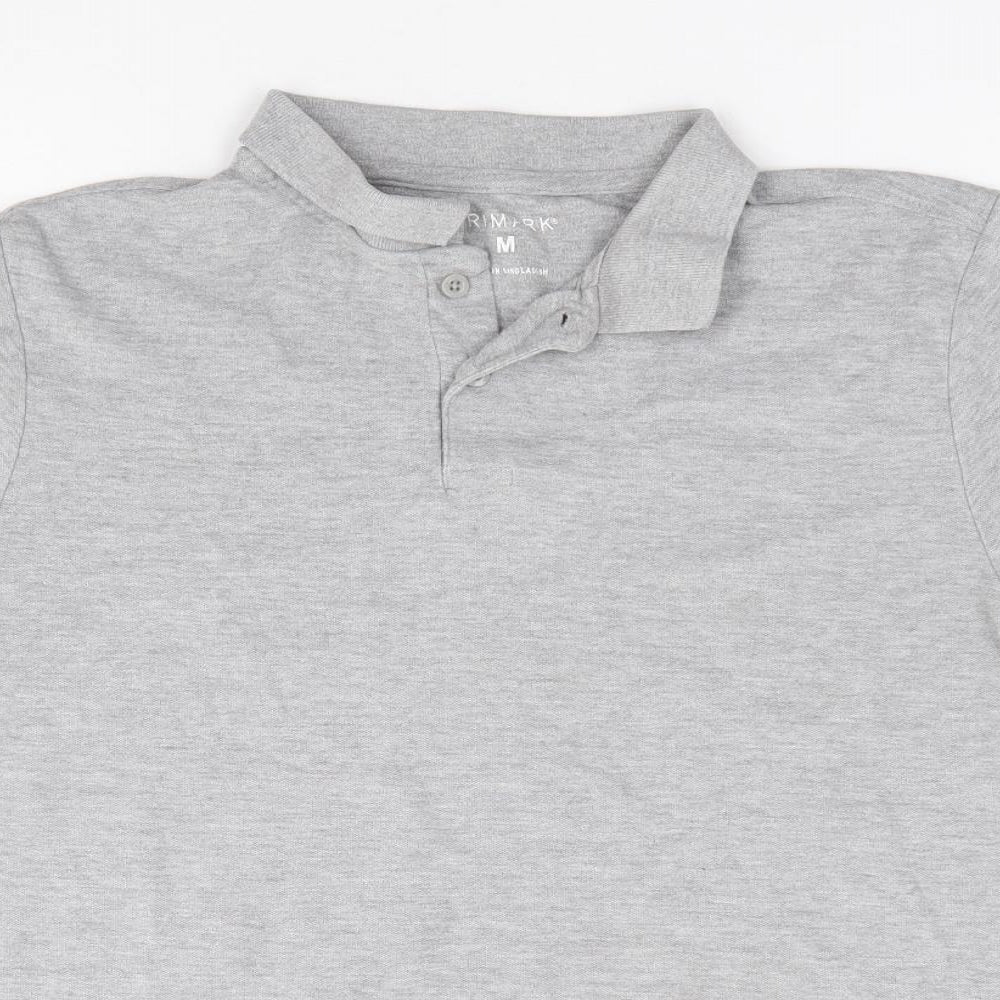 Primark Mens Grey Cotton Polo Size M Collared Pullover