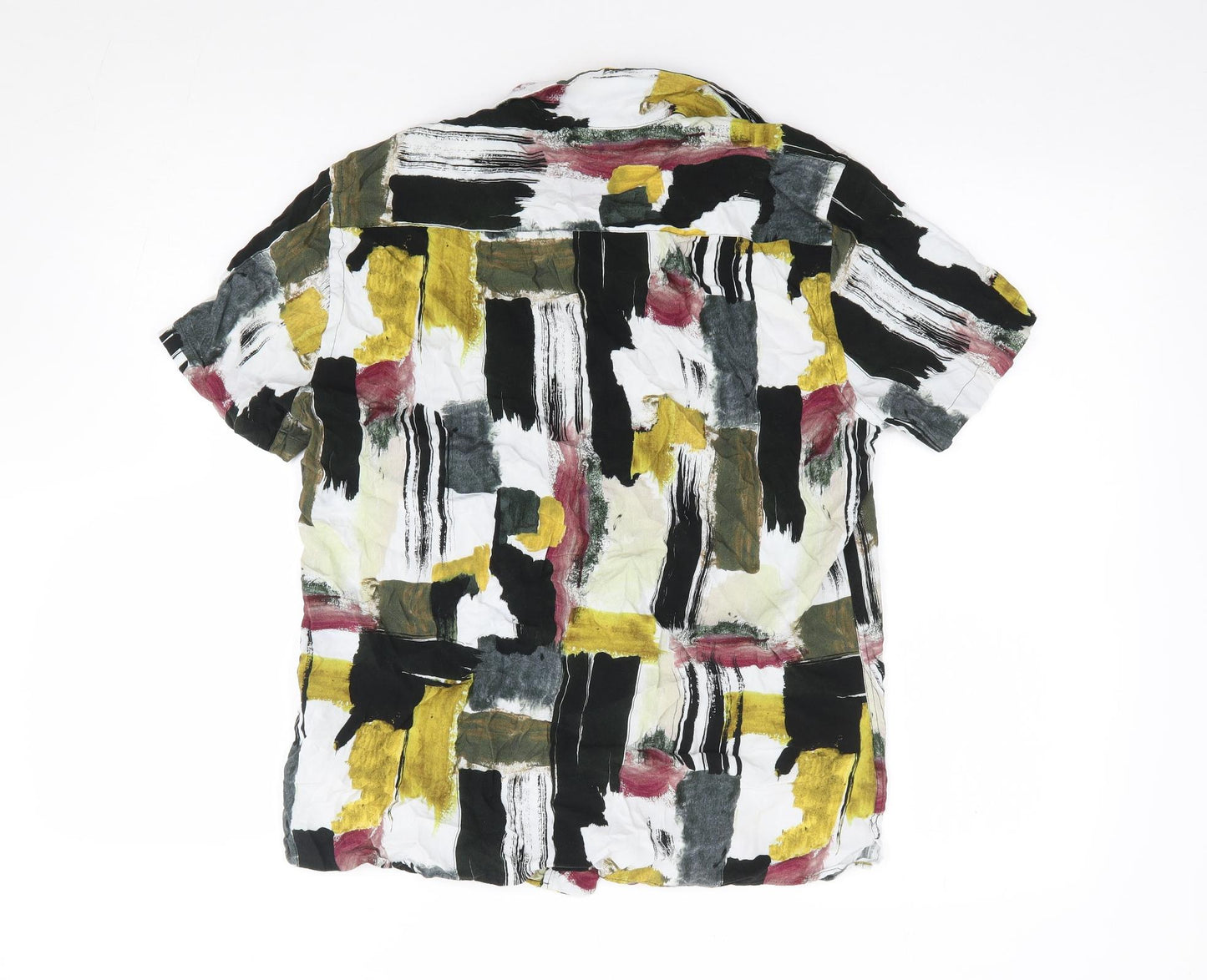 Zara Mens Multicoloured Geometric Viscose Button-Up Size M Collared Button