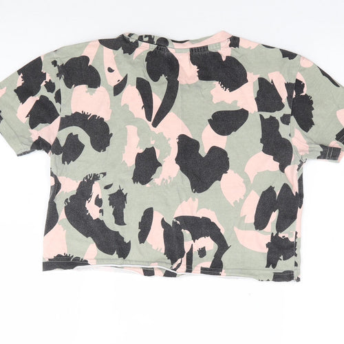 ellesse Womens Green Camouflage 100% Cotton Cropped T-Shirt Size 4 Crew Neck