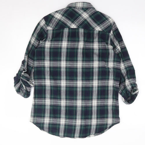 Topshop Womens Green Plaid 100% Cotton Jersey Button-Up Size 12 Collared