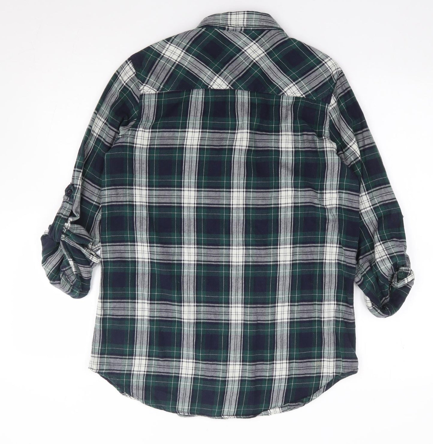 Topshop Womens Green Plaid 100% Cotton Jersey Button-Up Size 12 Collared