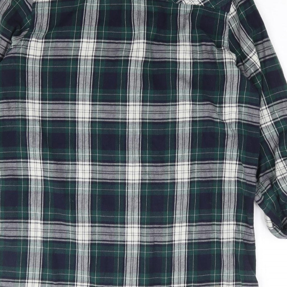 Topshop Womens Green Plaid 100% Cotton Jersey Button-Up Size 12 Collared