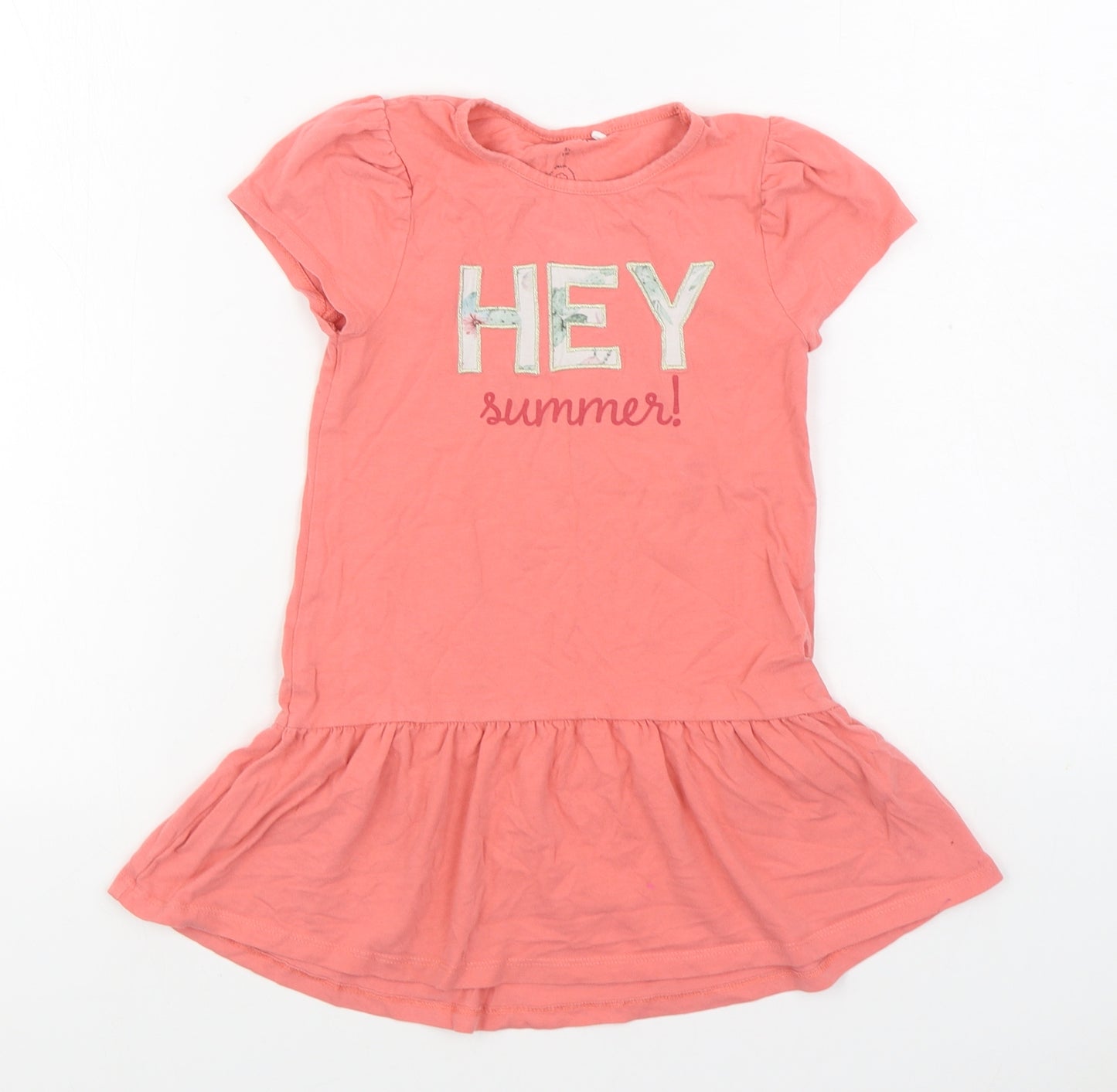 name it Girls Orange Cotton T-Shirt Dress Size 5 Years Round Neck Pullover