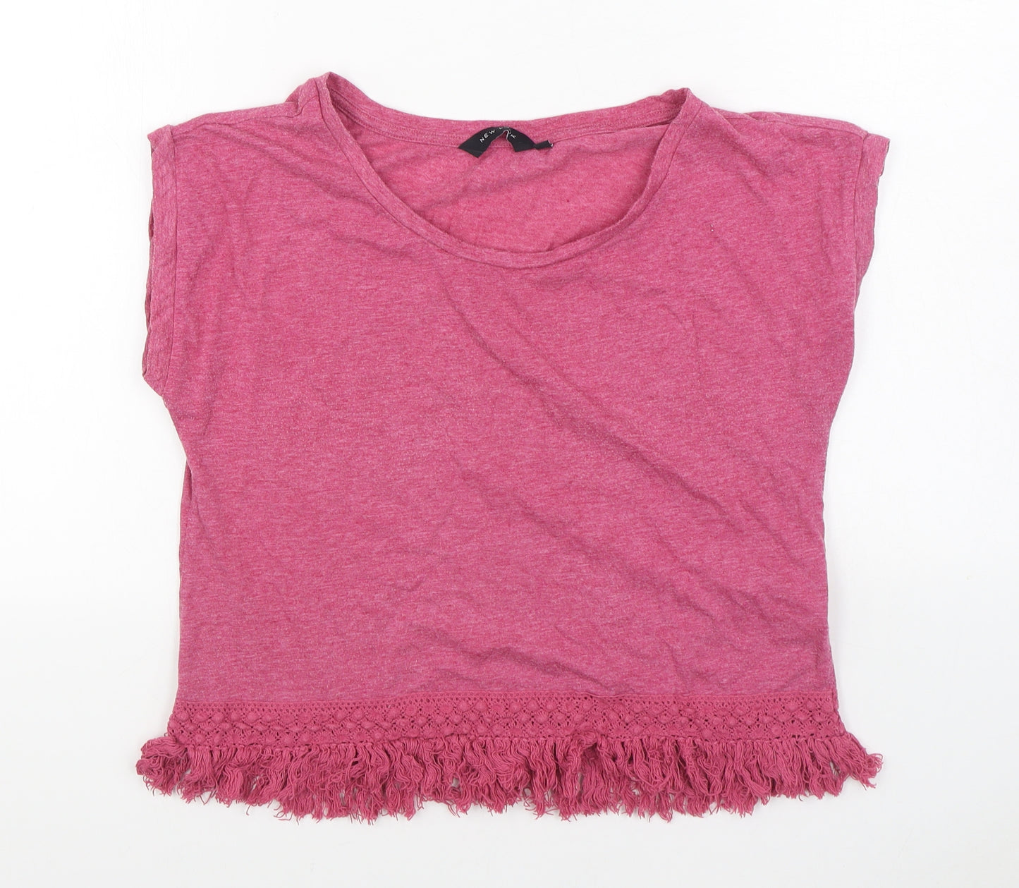 New Look Womens Pink Polyester Basic T-Shirt Size 14 Round Neck