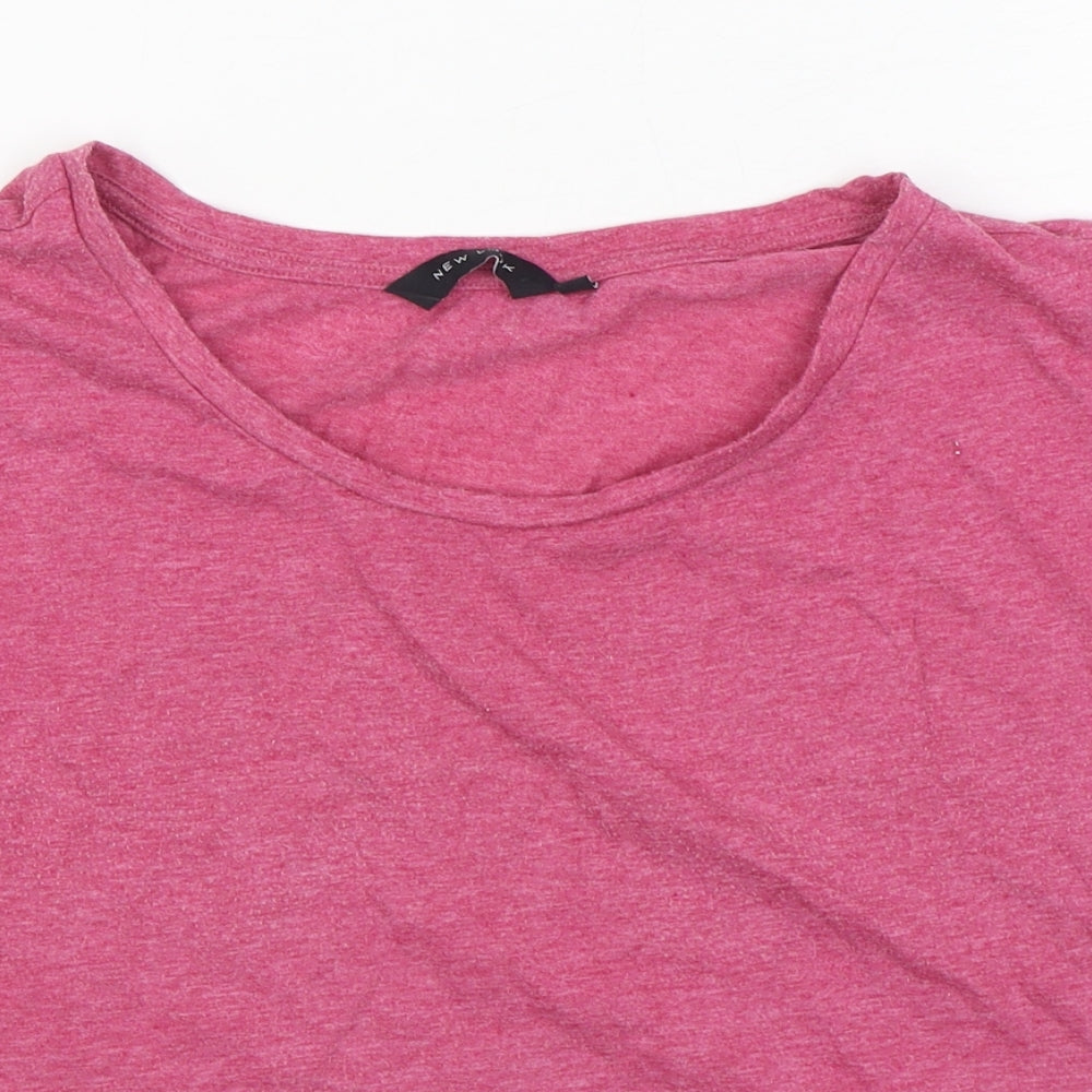New Look Womens Pink Polyester Basic T-Shirt Size 14 Round Neck