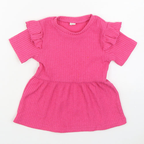 SheIn Girls Pink Polyester Basic Blouse Size 6 Years Round Neck Pullover
