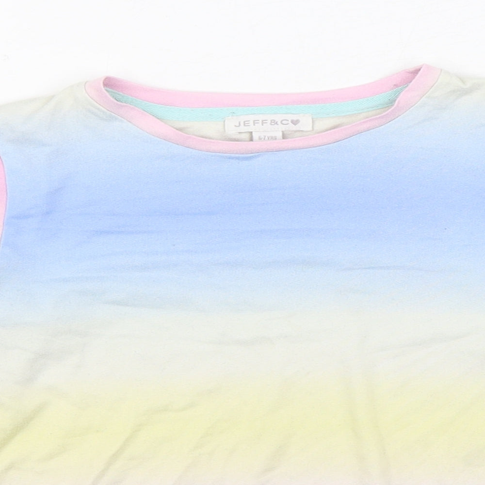 Jeff & Co Girls Multicoloured Polyester Basic T-Shirt Size 6-7 Years Round Neck Pullover