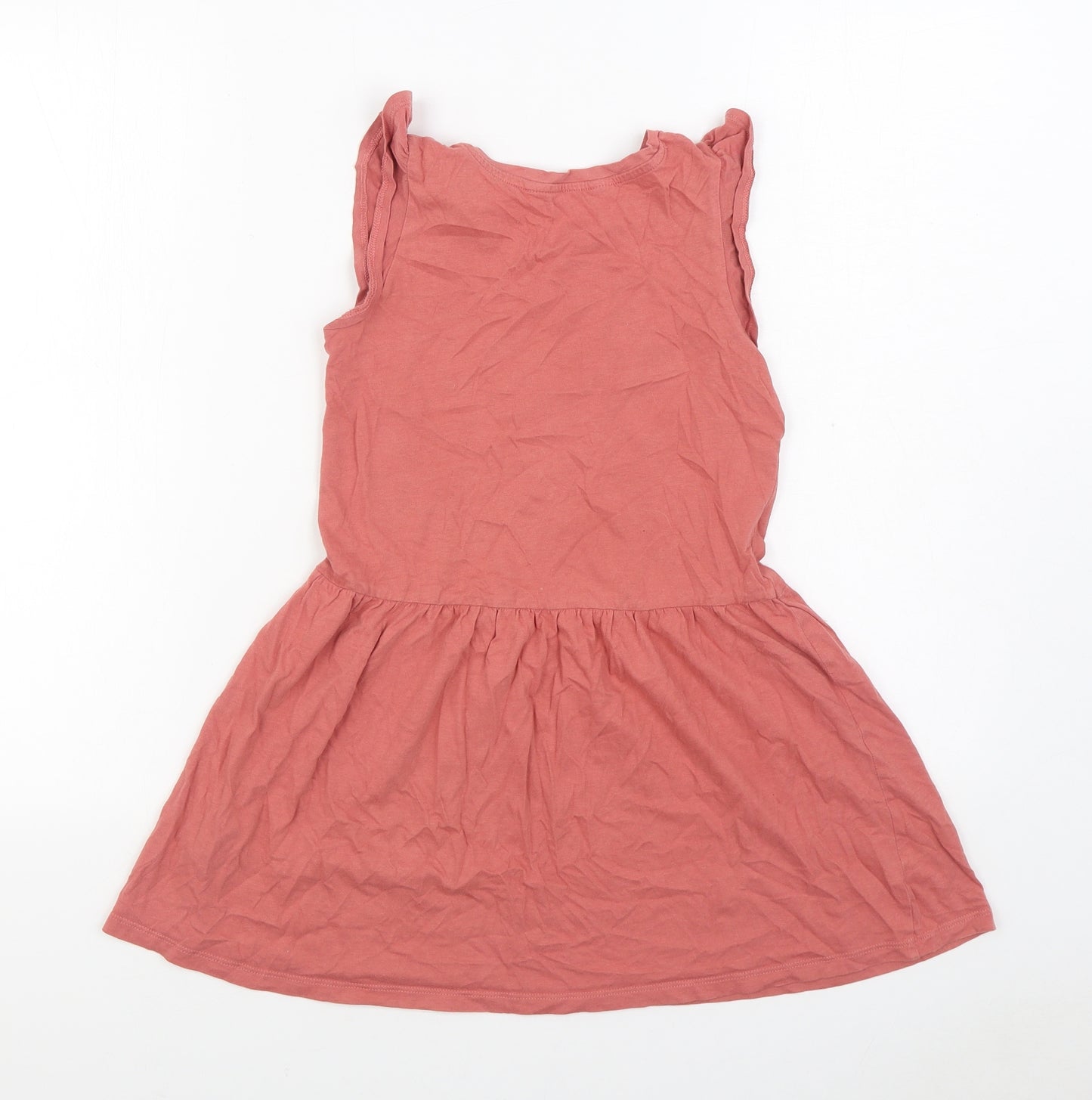 H&M Girls Pink 100% Cotton T-Shirt Dress Size 7-8 Years Round Neck Pullover
