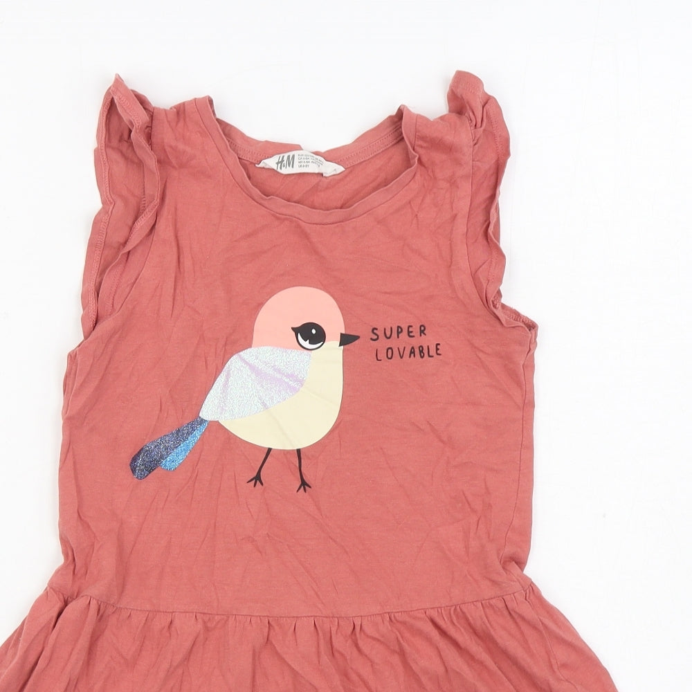 H&M Girls Pink 100% Cotton T-Shirt Dress Size 7-8 Years Round Neck Pullover