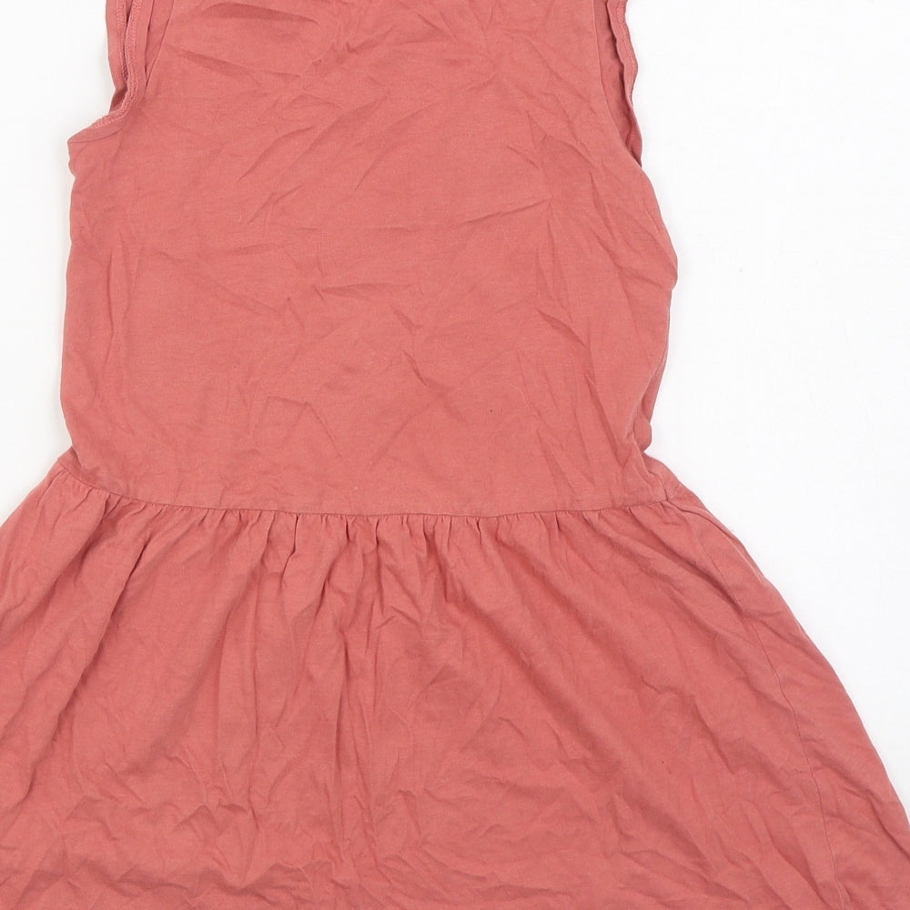 H&M Girls Pink 100% Cotton T-Shirt Dress Size 7-8 Years Round Neck Pullover