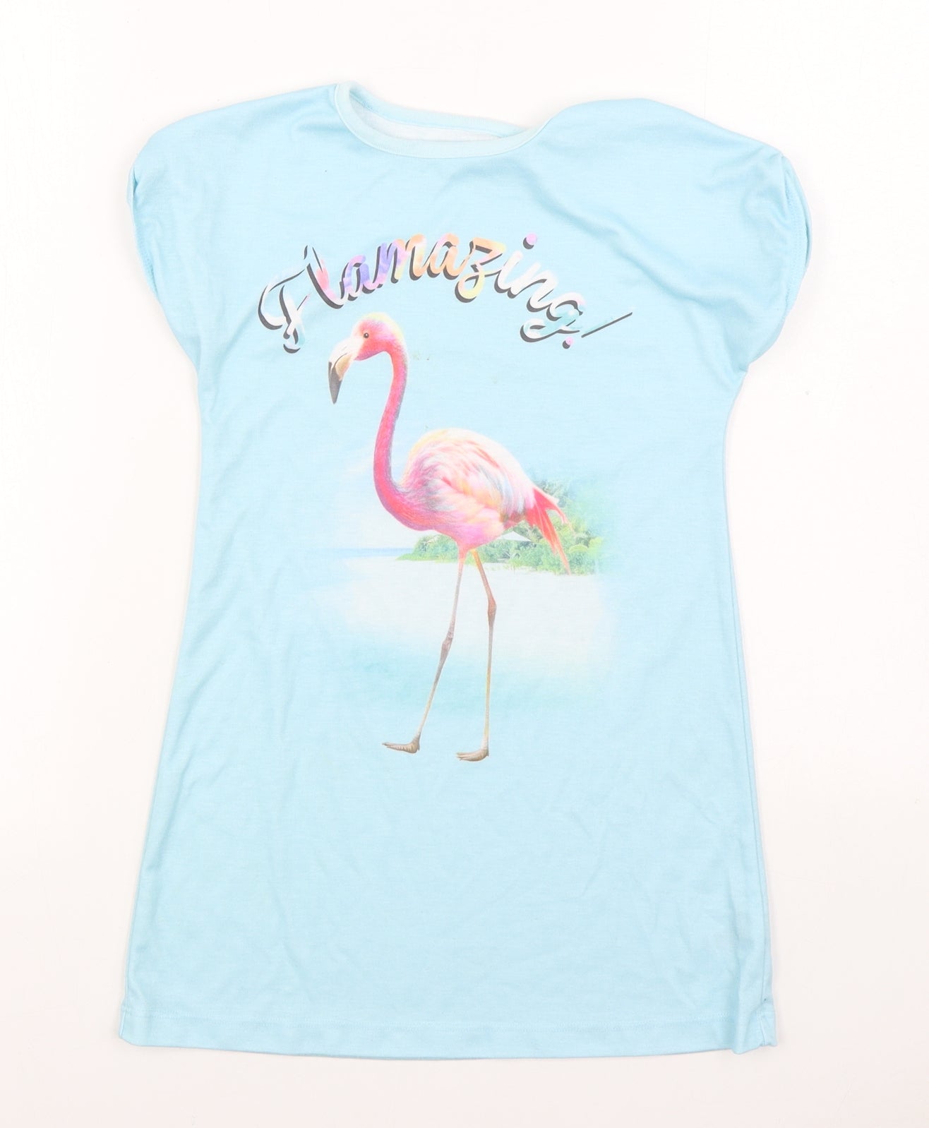 Dunnes Stores Girls Blue Polyester T-Shirt Dress Size 6-7 Years Round Neck Pullover