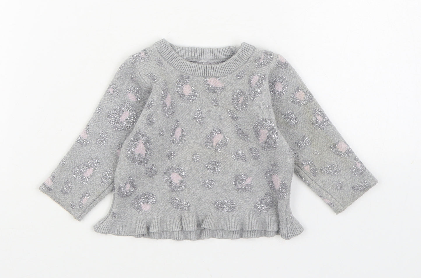 Dunnes Stores Girls Grey Geometric Viscose Pullover Jumper Size 3-6 Months Pullover