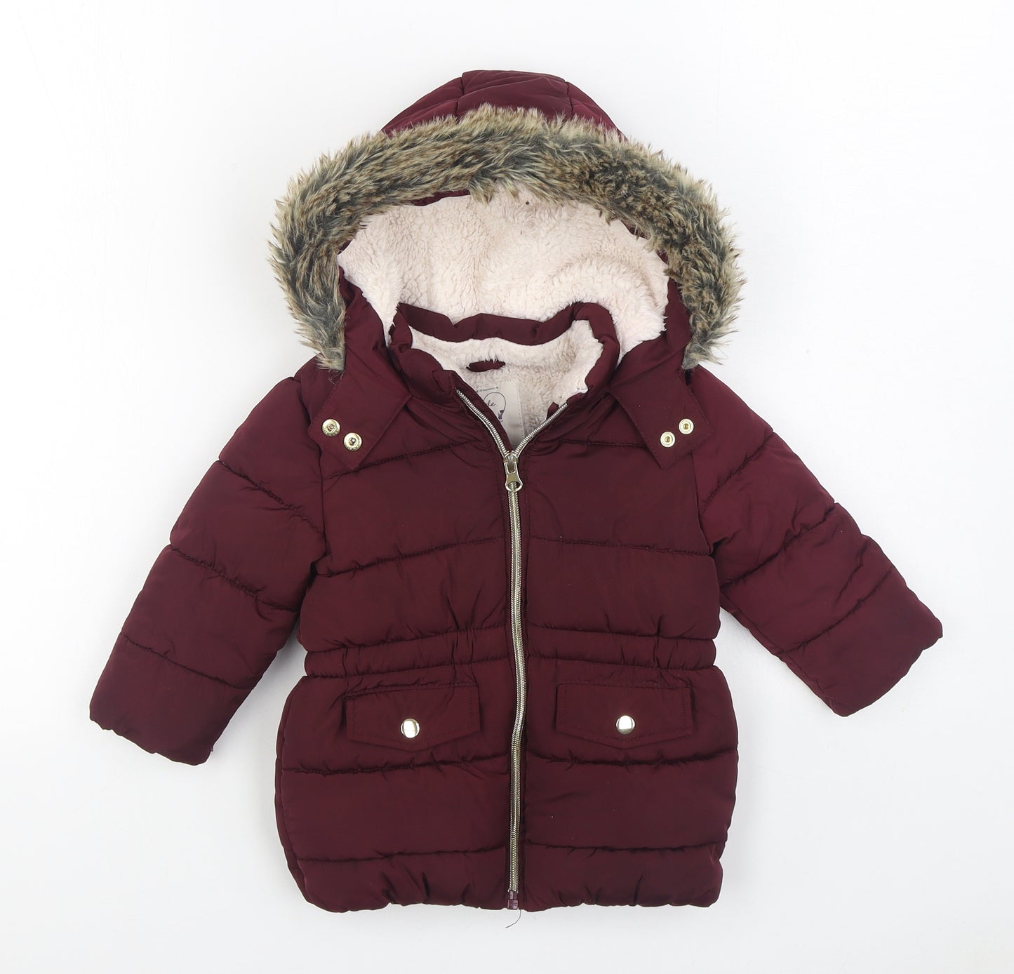 Young Dimension Girls Red Parka Coat Size 12-18 Months Zip