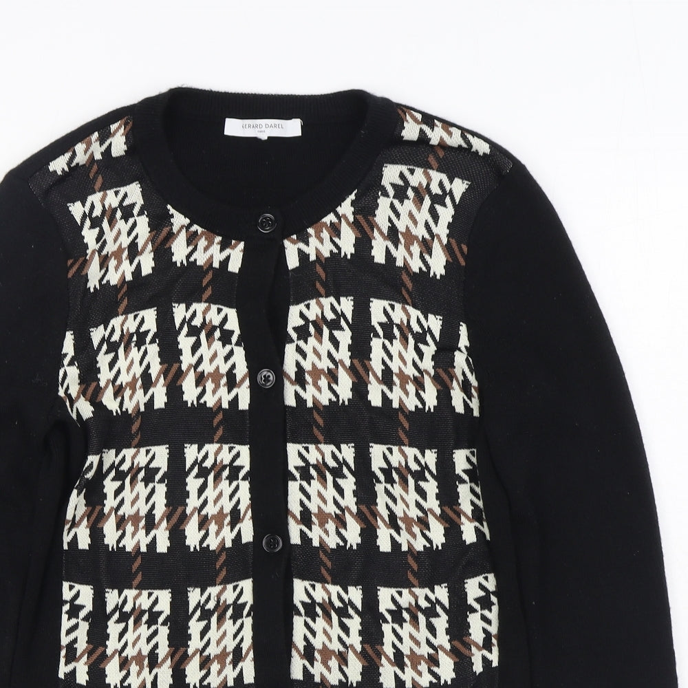 Gerard Darel Womens Black Round Neck Houndstooth Viscose Cardigan Jumper Size M