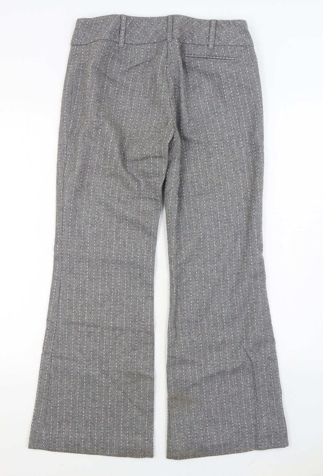 NEXT Womens Grey Striped Wool Trousers Size 10 L28 in Regular Zip