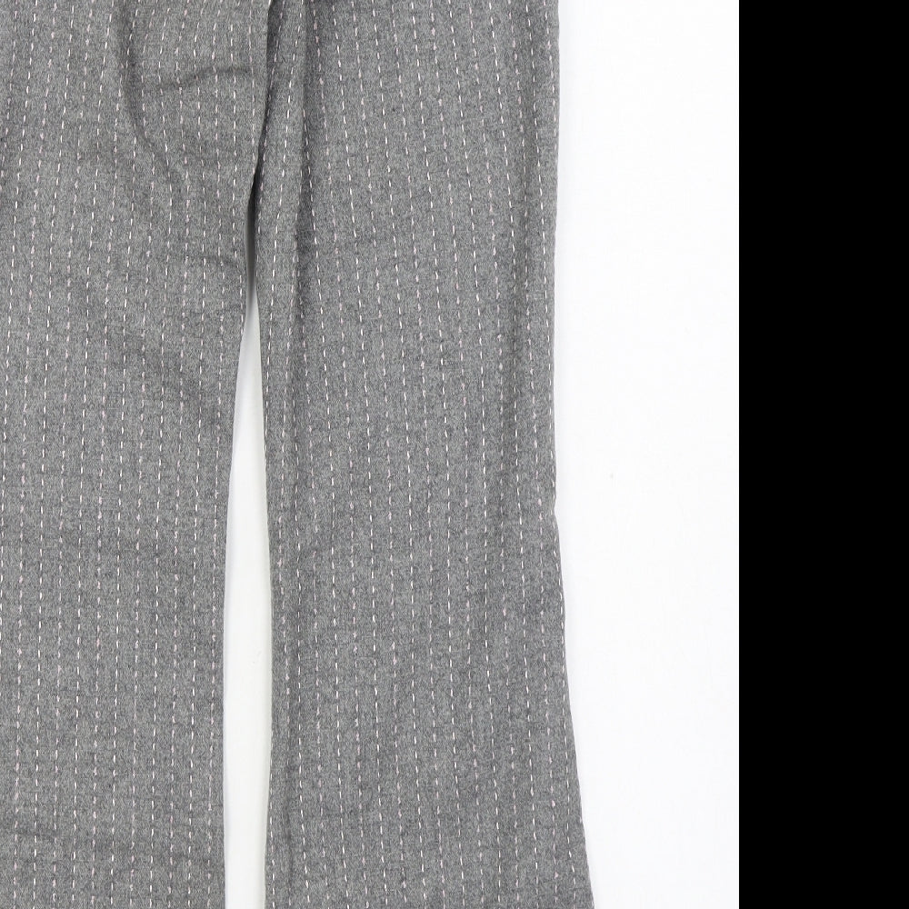 NEXT Womens Grey Striped Wool Trousers Size 10 L28 in Regular Zip
