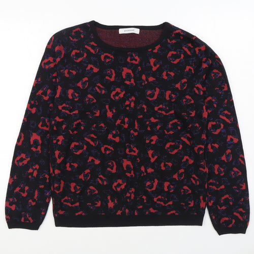 Promod Womens Black Round Neck Animal Print Acrylic Pullover Jumper Size L