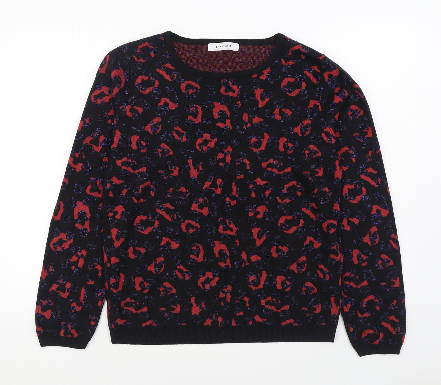 Promod Womens Black Round Neck Animal Print Acrylic Pullover Jumper Size L
