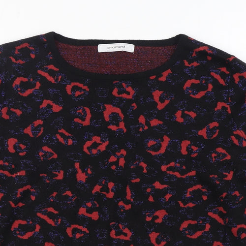 Promod Womens Black Round Neck Animal Print Acrylic Pullover Jumper Size L