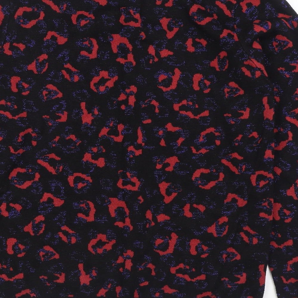 Promod Womens Black Round Neck Animal Print Acrylic Pullover Jumper Size L