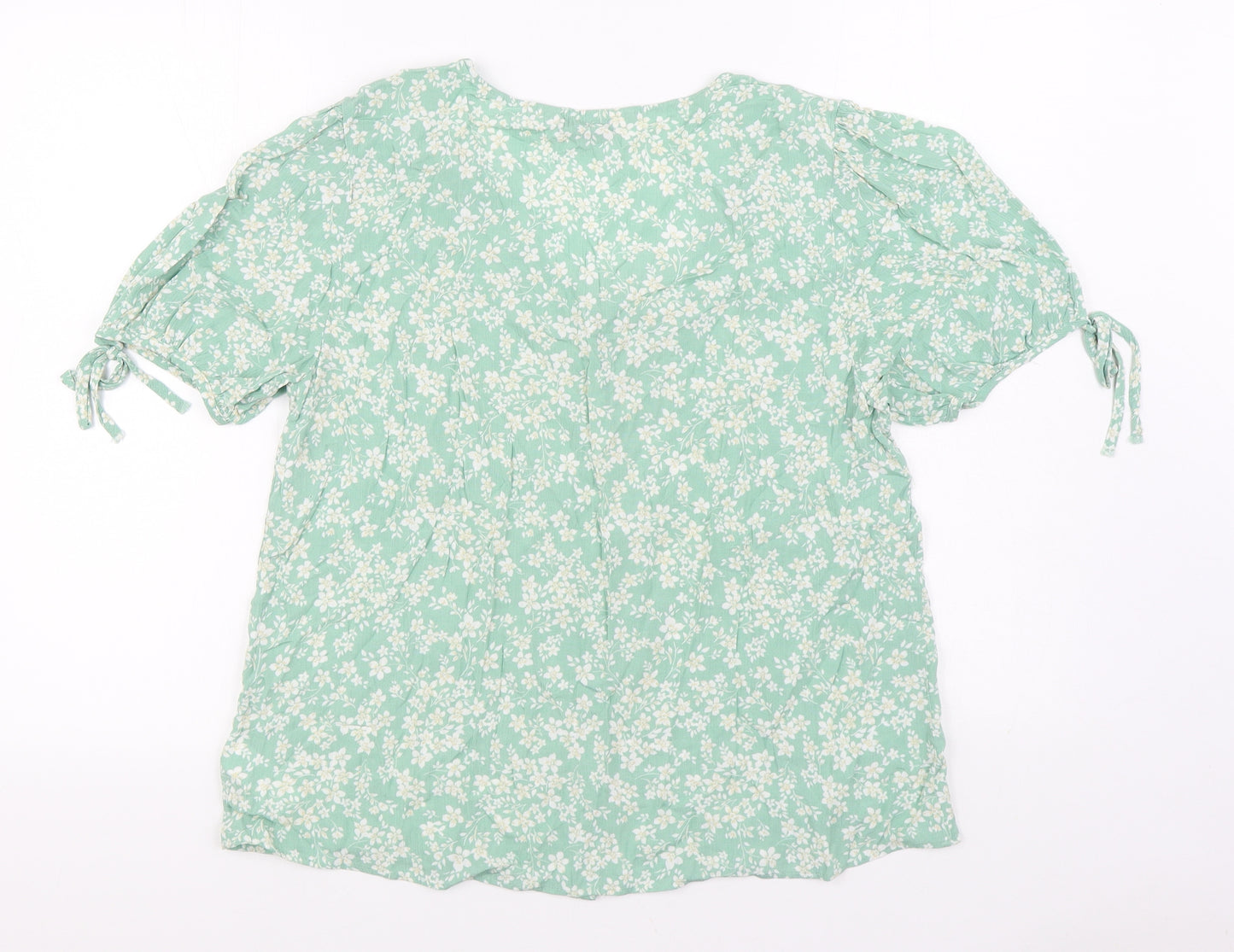 F&F Womens Green Geometric Viscose Basic Blouse Size 14 V-Neck