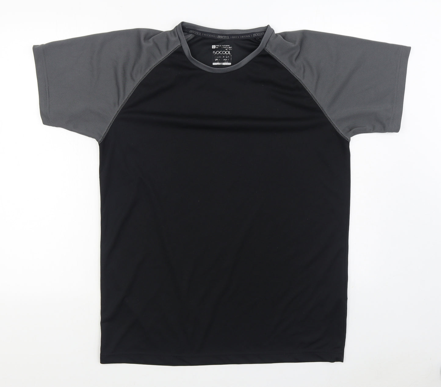 Isocool Mens Black Polyester Basic T-Shirt Size L Round Neck Pullover