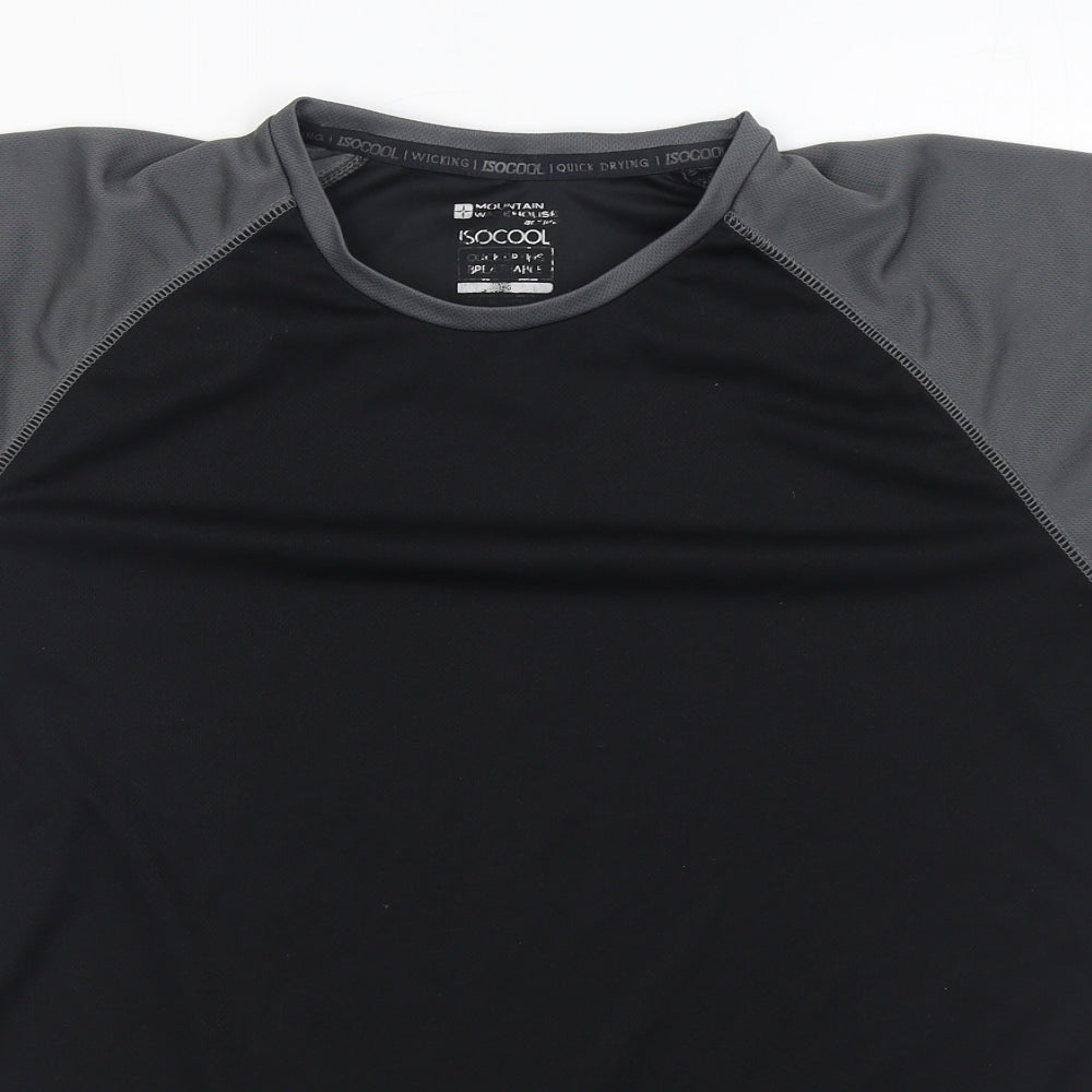 Isocool Mens Black Polyester Basic T-Shirt Size L Round Neck Pullover