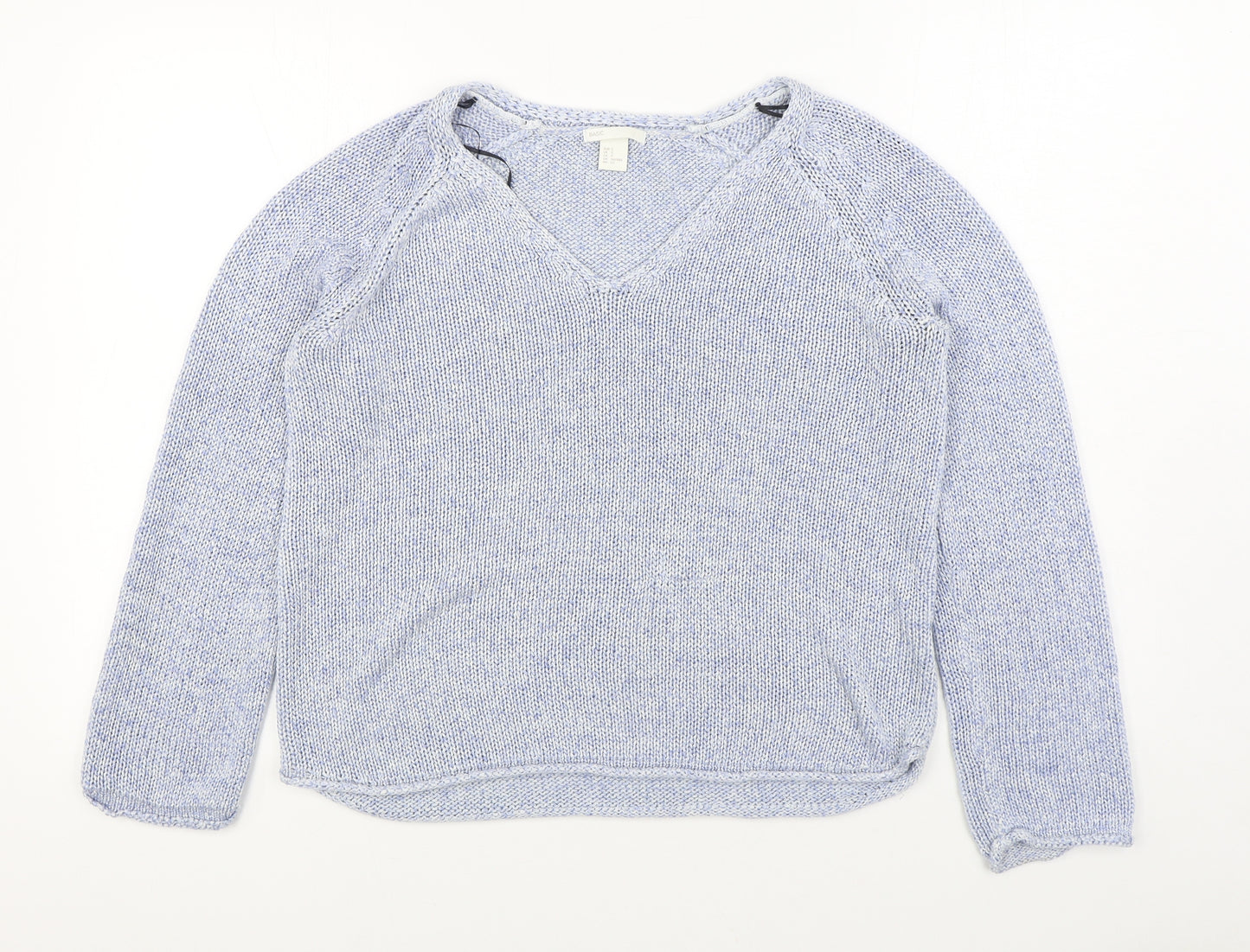 H&M Womens Blue V-Neck Acrylic Pullover Jumper Size S