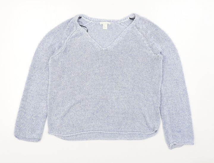 H&M Womens Blue V-Neck Acrylic Pullover Jumper Size S