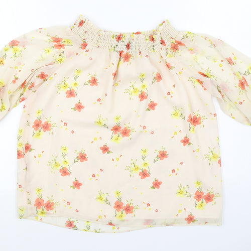 F&F Womens Pink Floral Polyester Basic Blouse Size 12 Off the Shoulder