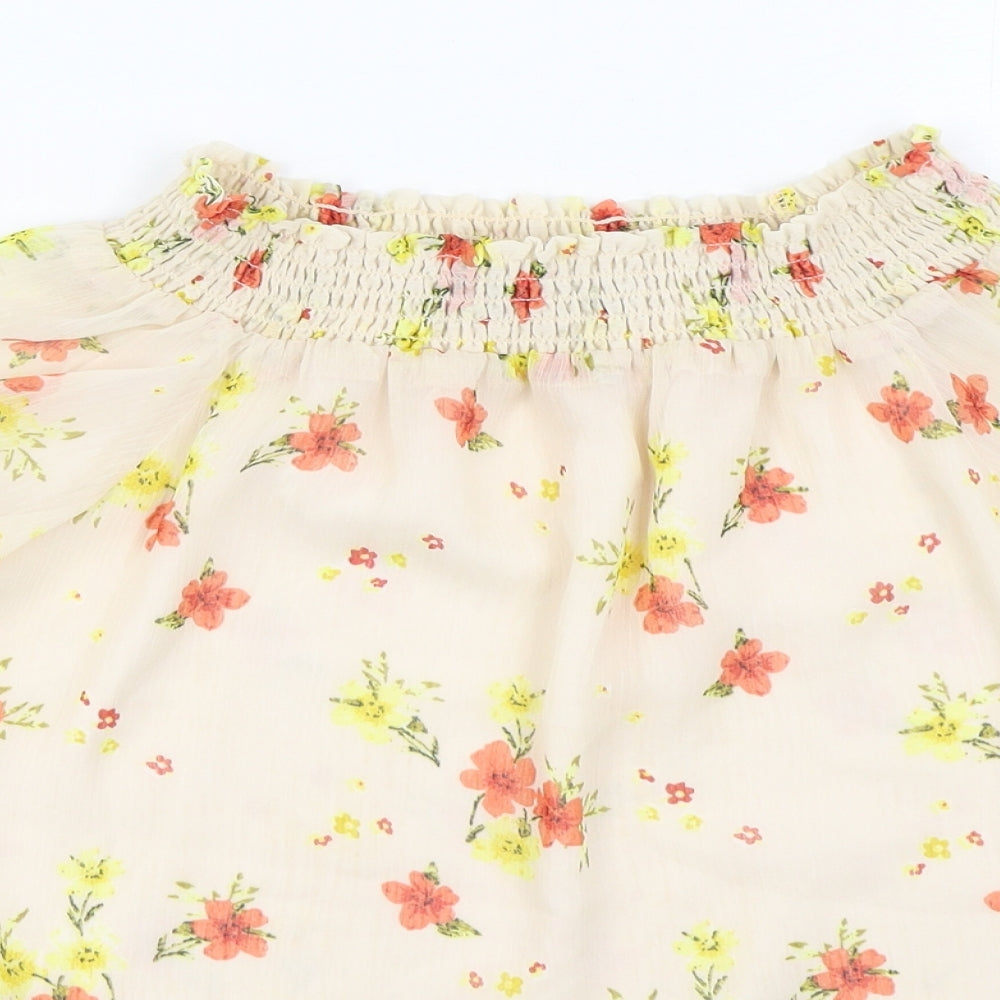 F&F Womens Pink Floral Polyester Basic Blouse Size 12 Off the Shoulder