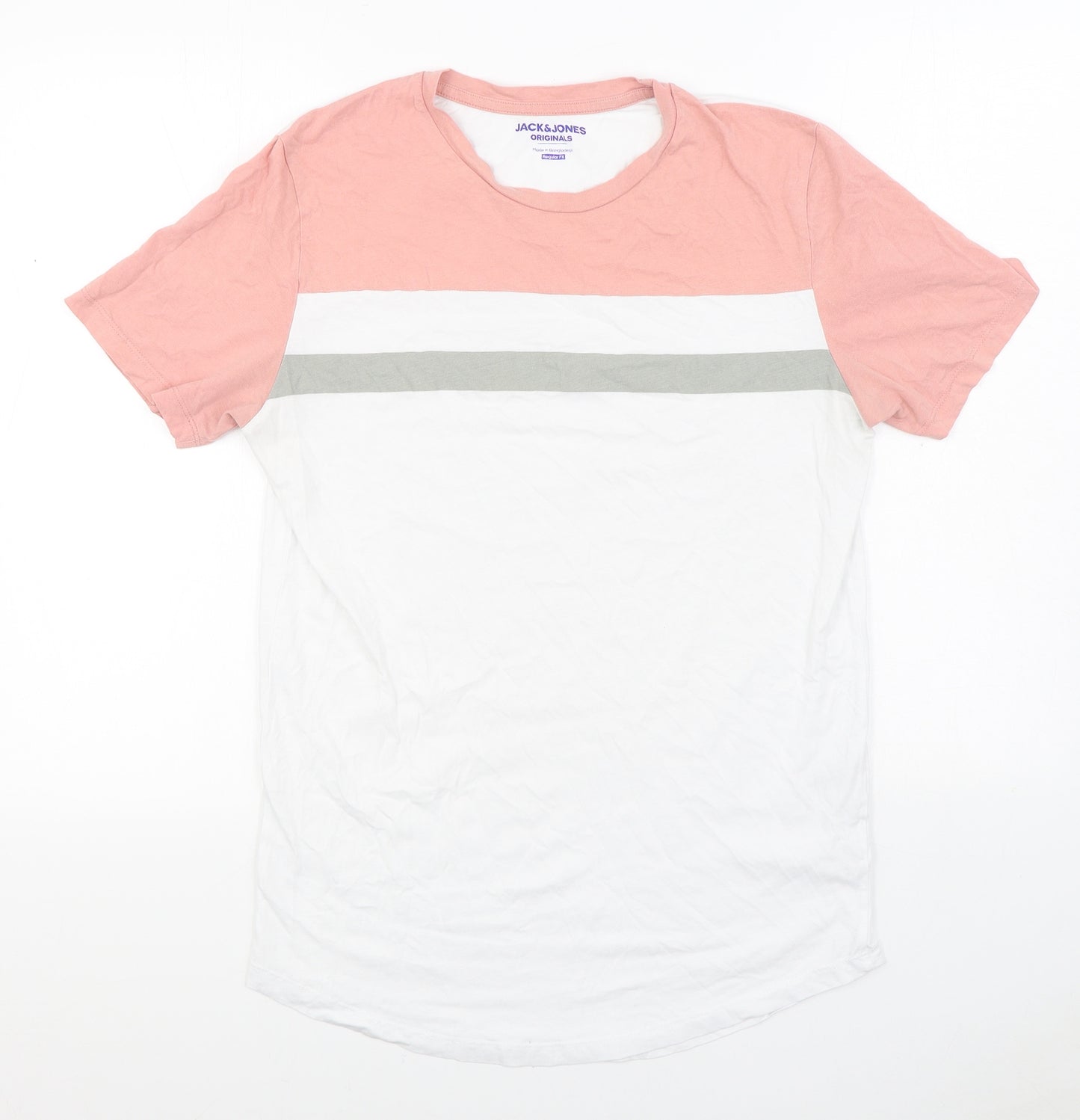 JACK & JONES Mens White Cotton T-Shirt Size M Round Neck